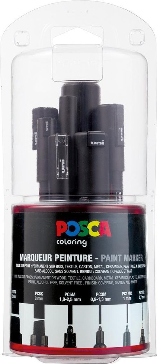 POSCA - Noir - Ensemble complet de 7 stylos (PC-17K, PC-8K, PC-5M