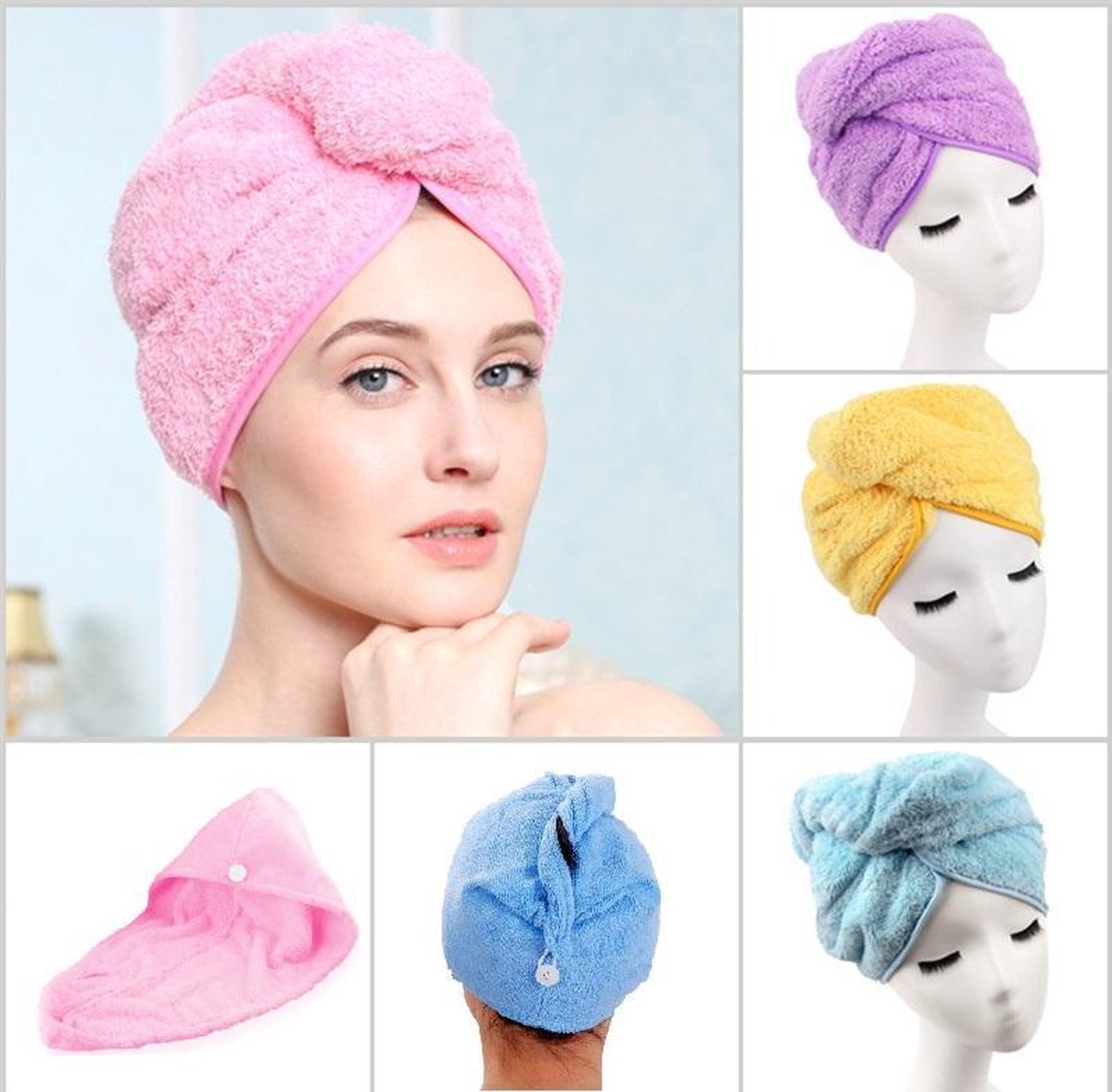 Haarhanddoek Microvezel - Sneldrogend en Absorberend - 4 stuks - 1x Paars, 2x Roze, 1x Blauw - Sporthanddoek - Haarhanddoekje