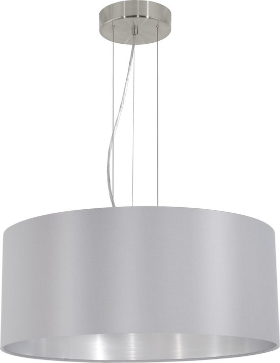 EGLO Maserlo Hanglamp - 3 Lichts - E27 - Ø53 cm - Stof - Grijs, Zilver