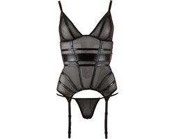 Cottelli Collection – Jarretel Jurk met Wetlook Banden en String voor Seksuele Spanning – Maat S – Zwart