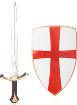 Vegaoo - Ridder set met schild en zwaard voor volwassenen - Grijs, Wit - One Size