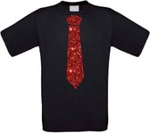 Stropdas t-shirt glitter rood maat S zwart