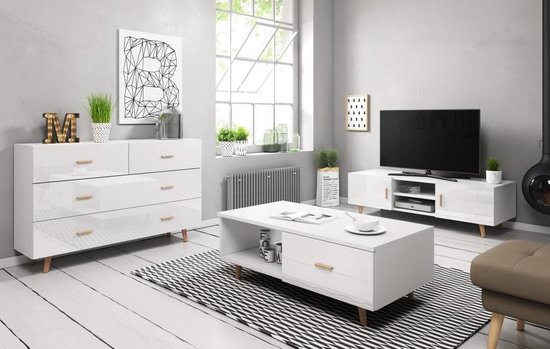 bol.com | Woonkamer Set Wit – Scandinavisch - Inclusief: TV meubel &  Dressoir + Salontafel