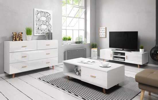 Woonkamer Set Wit – Woonkamer Meubelset Scandinavisch – Inclusief: TV meubel  &... | bol.com