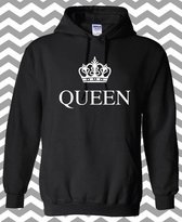 Hippe valentijn sweater | Hoodie | King & Queen | printed Queen | maat Medium