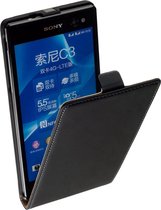 Lelycase Lederen Flip Case Cover Hoesje Sony Xperia C3 Zwart