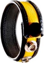 3 snap leather cock ring - black yellow