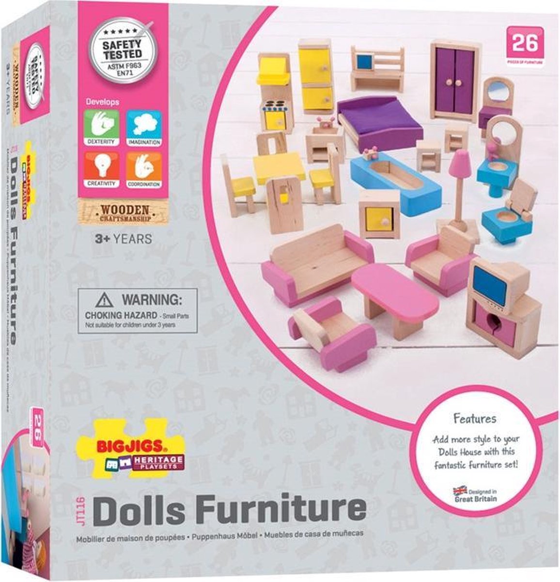 Poppenhuis Meubeltjes - BIGJIGS - Hout - Meubels Poppen - 26-Delig — afbeelding 13