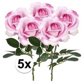 5 x Roze roos Carol steelbloem 37 cm - Kunstbloemen