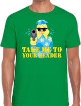 Fout paas t-shirt groen take me to your leader voor heren S