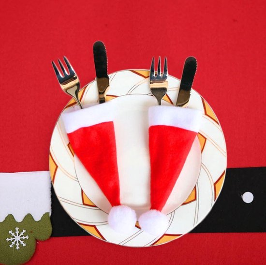 Kerstmuts Bestekhouders - 4 stuks - Kerst Muts Bestekzak