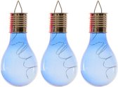3x Buiten/tuin LED blauw lampbolletje/peertje solar verlichting 14 cm - Tuinverlichting - Tuinlampen - Solarlampen zonne-energie