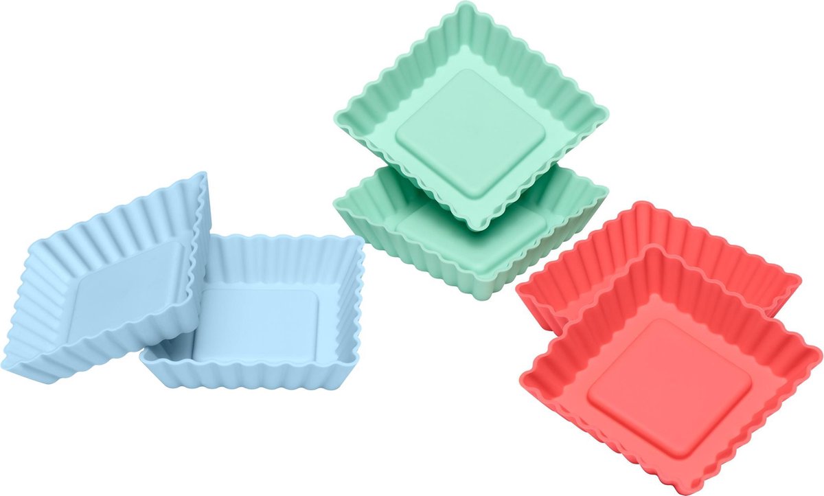 Lurch Flexiform 6 flanvormen - silicone - groen, blauw en rood - 8.4x8.4x1.9cm