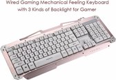 Gaming Toetsenbord - Gaming Keybord- met Kleurrijke - QWERTY - 3x Achtergrondverlichting - 104 toetsen - Bedraad -  Wit met Roze Goud