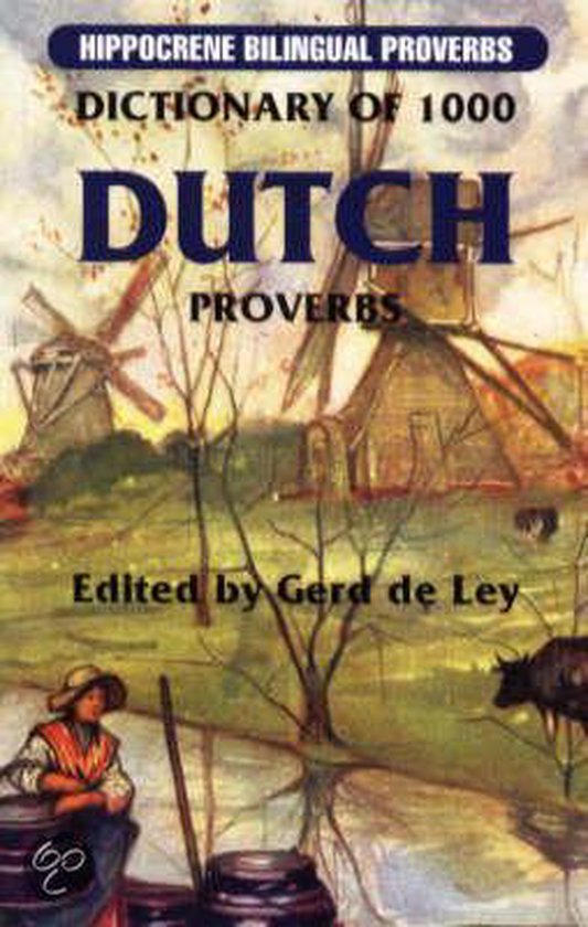 Boek: Woordenboek van 1000 Nederlandse Spreuken, met molens en een boer op de cover.