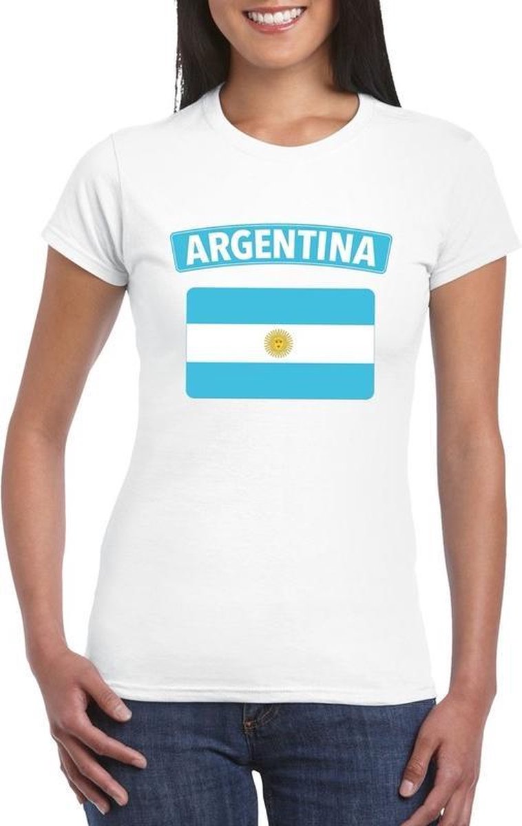 Afbeelding van product Bellatio Decorations  Argentinie t-shirt met Argentijnse vlag wit dames - maat L