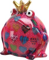 Pomme-pidou spaarpot kikker "king frog Freddy" M roze met hartjes