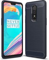 Armor Brushed TPU Back Cover - OnePlus 6 Hoesje - Blauw