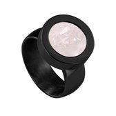 Quiges RVS Schroefsysteem Ring Zwart Glans 20mm met Verwisselbare Kwarts Roze 12mm Mini Munt