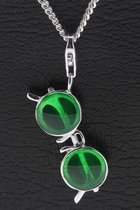 Zilveren Zonnebril met ronde glazen groen hanger én bedel