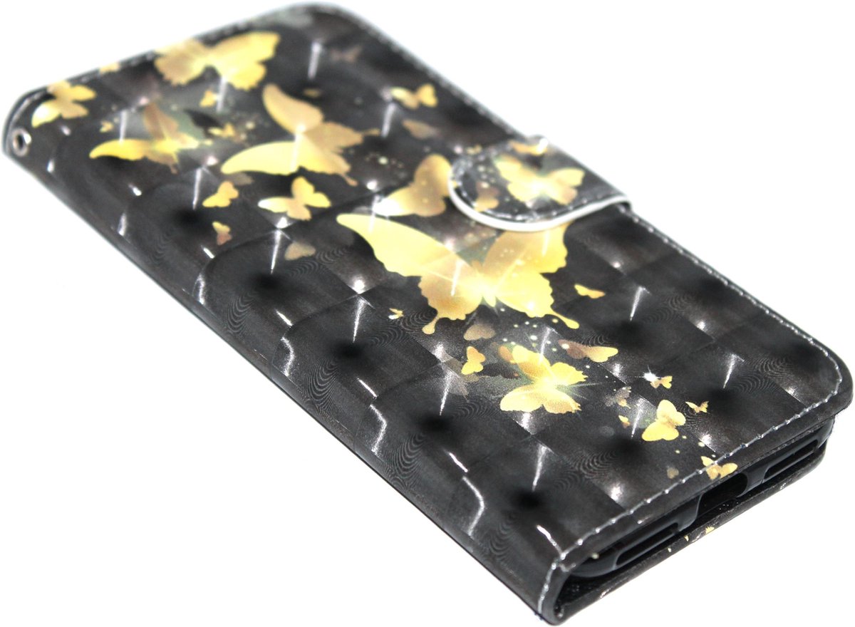Vlinder hoesje kunstleer goud Geschikt voor iPhone SE (2022/ 2020)/ 8/ 7