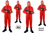 4x Salopette rouge avec capuche + masque + fusil - La Casa de Papel taille XL