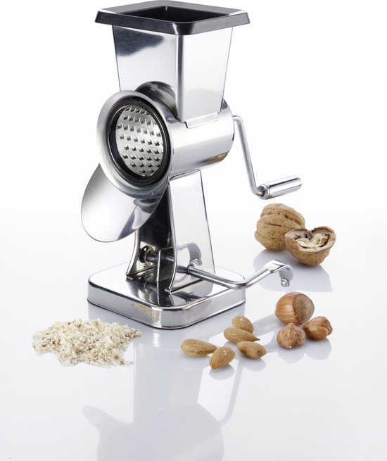 Foto: Draagbare handmatige notenhakker grijze handmatige notenmolen voor walnoten pecannoten en alle noten