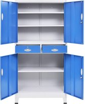Kantoorkast met 4 deuren 90x40x180 cm metaal grijs en blauw (incl. vloerviltjes)