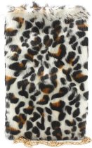 Trendy Tas met Imitatiebont en Kettinkje - 21x14 cm - Dierenprint Wit - Dielay