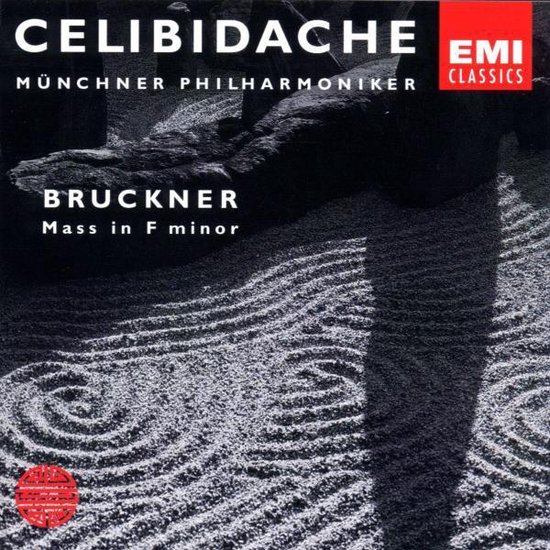 CD-hoes met de tekst "CELIBIDACHE EMI CLASSICS MÜNCHNER PHILHARMONIKER BRUCKNER Mass in F minor".