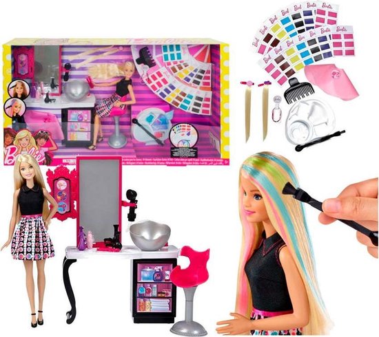 Barbie haarsalon speelset - pop en kapsalon met hippe kleuren op kaartjes -  Mattel | bol.com