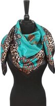 Turkoois dames sjaal luipaard print zijdezacht satijn - 90 x 90 cm