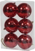 6x Rode kunststof kerstballen 10 cm - Glans - Onbreekbare plastic kerstballen - Kerstboomversiering Rood