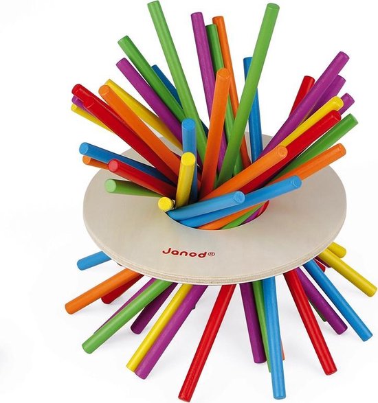 Kleurrijke stokjes spel "Crazy Sticks" met dobbelsteen.