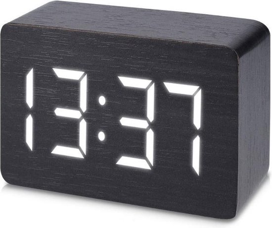 Commissie Toegepast zaterdag JAP Clocks AP142 digitale wekker - Houten alarmklok - Datum en tijd - Zwart  | bol.com