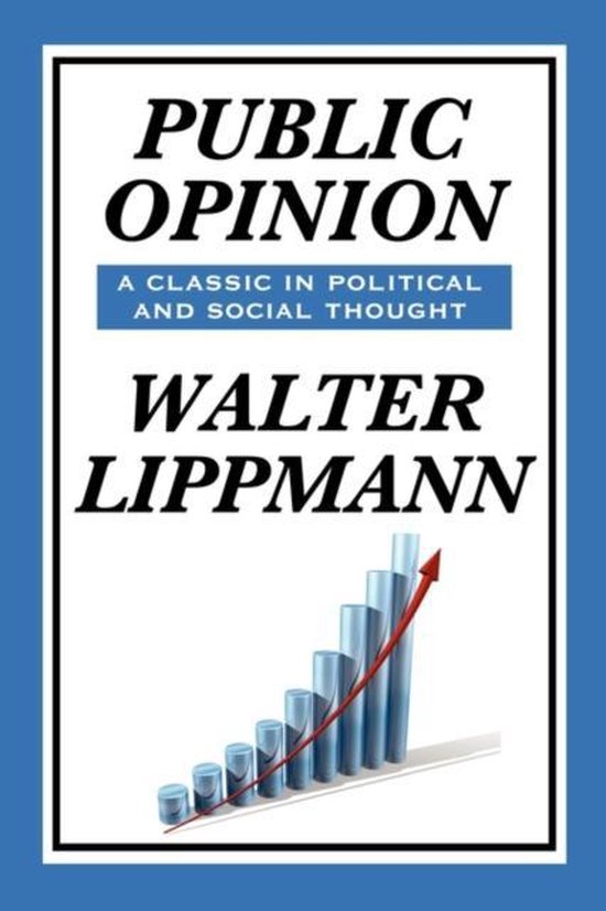 Boek "Public Opinion" van Walter Lippmann, met een grafiek van stijgende staafjes en een rode pijl.
