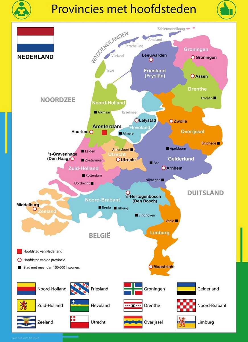 Poster Kaart Nederland Met Provincies En Hoofdsteden - 50X70Cm | Bol.Com