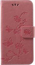 Shop4 - Samsung Galaxy A40 Hoesje - Wallet Case Bloemen Vlinder Roze