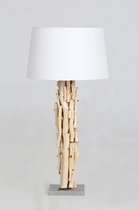 Tafellamp Blank Hout, Kapje Wit 60cm