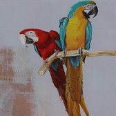 Schilderij -Handgeschilderd - Papegaaien  op stok - multikleur - 100x100cm
