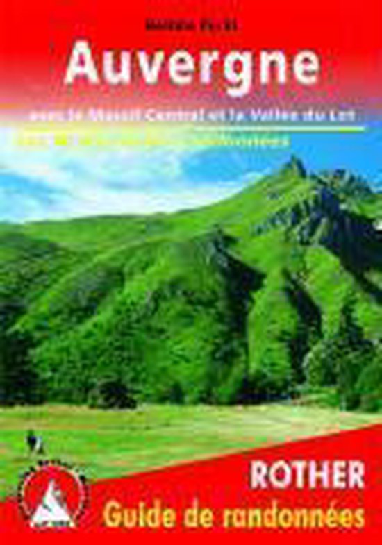 Gids 'Auvergne' met weids groen berglandschap, Roether wandelgids.