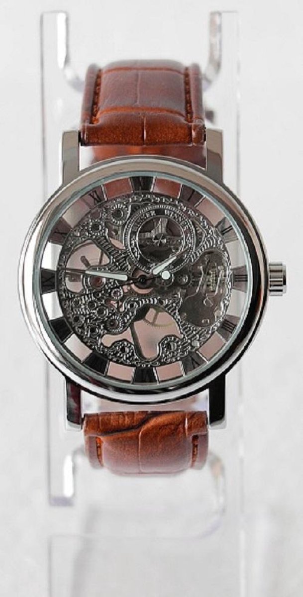 WINNER unisex horloge kast: Zilver band: bruin 39mm