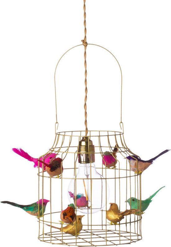 Kinderkamer hanglamp goud |  met gekleurde vogels nét echt