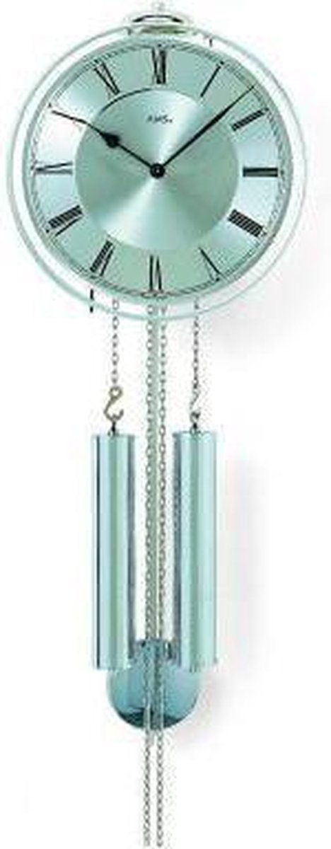 AMS - WandKlok - Rond -22 cm -Zilver/ Mechanisch / 8-daags Slagwerk op bel met slaguitschakeling / Zilvergarnituur