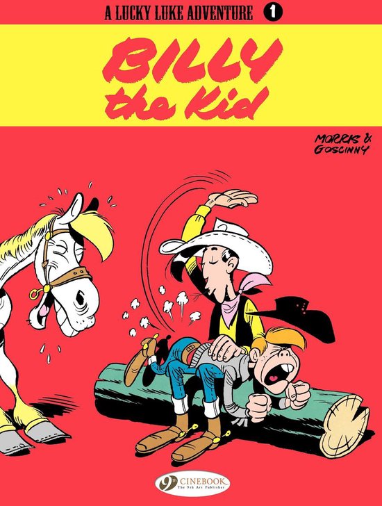 Lucky Luke avontuur 1: Billy the Kid. Lucky Luke slaat Billy the Kid op de billen.