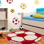 Voetbal Rond Kindervloerkleed Rood-Wit120 X 120 CM