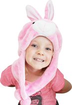 Kindermuts - dierenmuts met oortjes - roze konijn - muts, sjaal en oorwarming in één - konijnenmuts - cadeau voor kinderen - carnavalsmuts