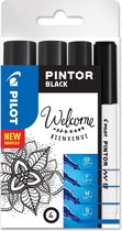 Pilot Pintor Zwarte Verfstiften Set - 4 maten EF/F/M/B - Inkt op waterbasis - Dekt op elk oppervlak, zelfs de donkerste - Teken, kleur, versier, markeer, schrijf, kalligrafeer…