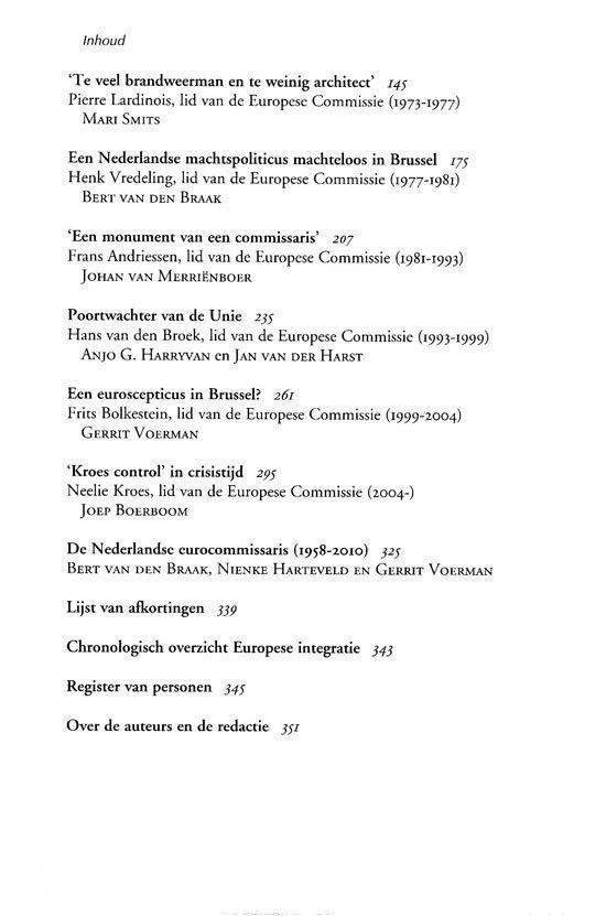 Inhoudsopgave van een boek met hoofdstuktitels, namen van auteurs en paginanummers.
