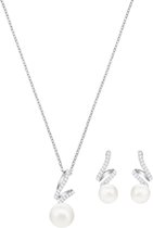 Swarovski Gabriella Crystal White Pearl Set ketting en oorbellen  (Lengte: 38 cm) - Zilver
